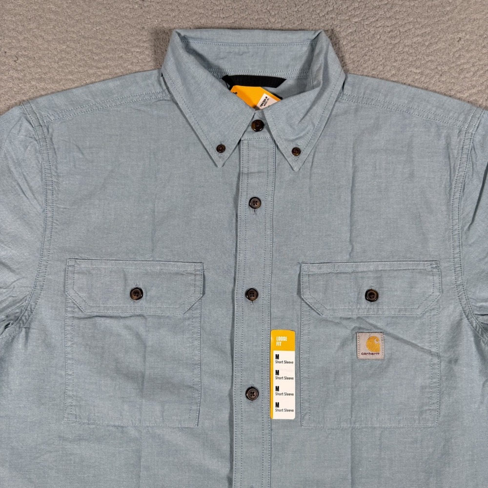 Carhartt Shirt Mens Medium Blue Loose Fit Button Down Casual Workwear Logo NWT